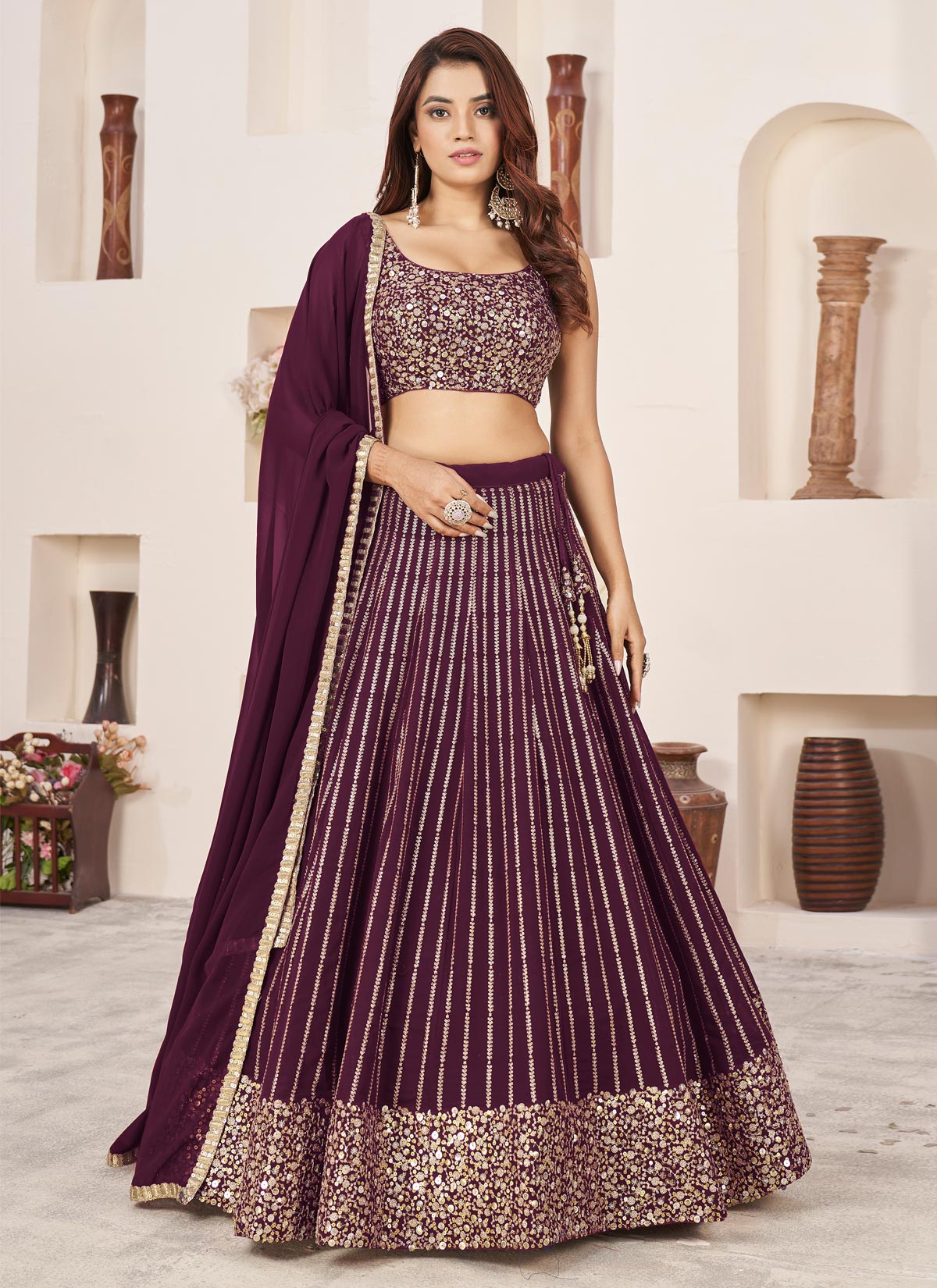 Georgette Trendy Lehenga Choli With Embroidered Work For Women