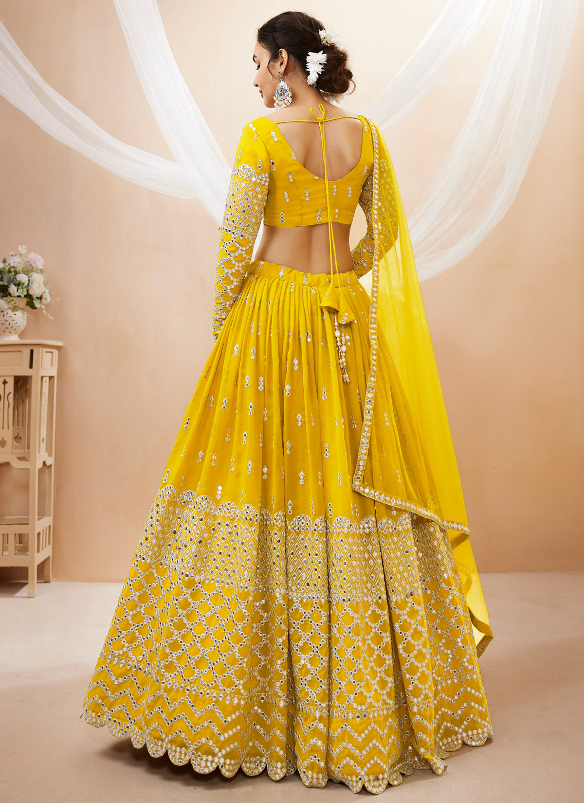 Embroidered Work Georgette Designer Lehenga Choli In Yellow