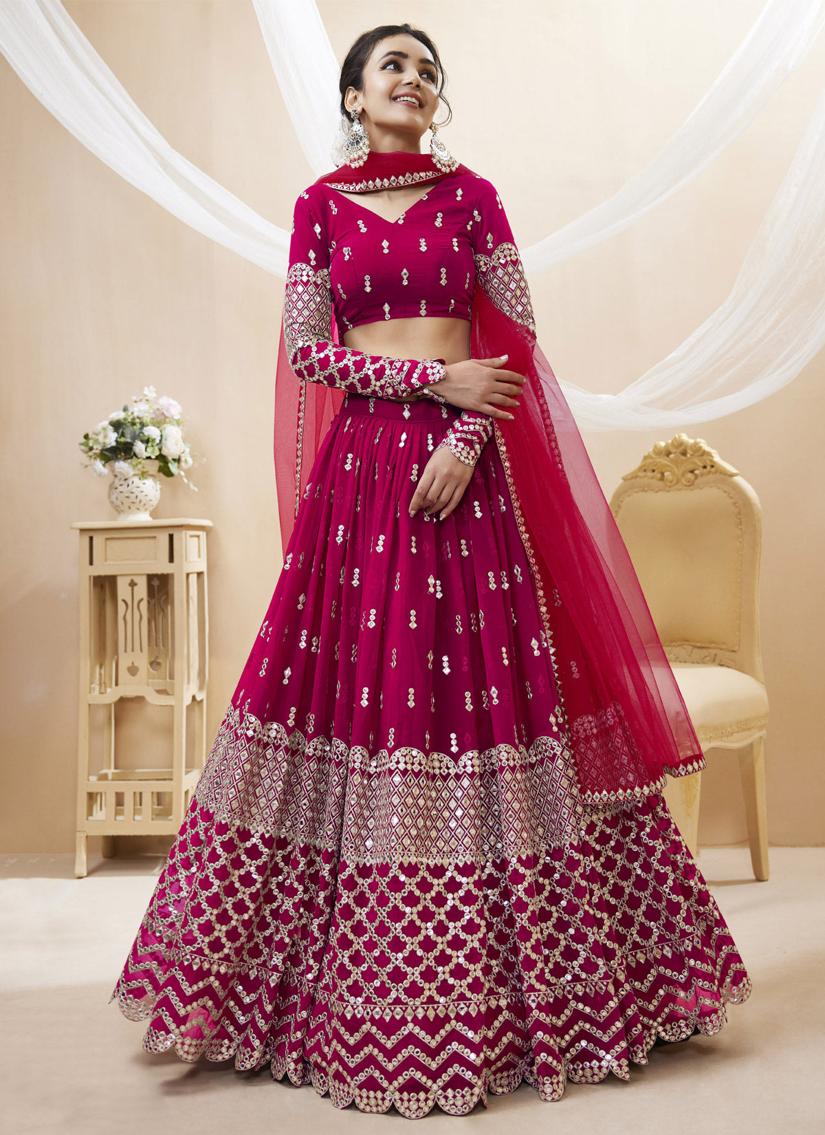 Georgette Designer Lehenga Choli With Embroidered Work In Rose Pink