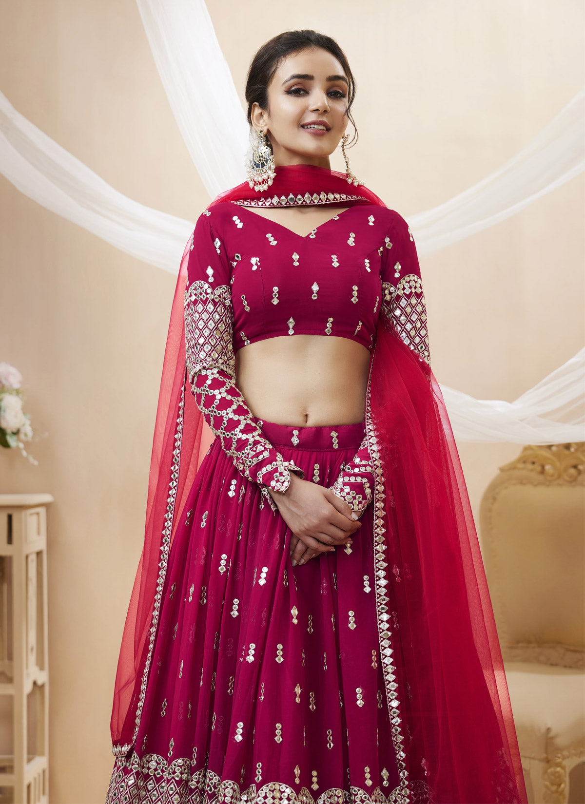 Georgette Designer Lehenga Choli With Embroidered Work In Rose Pink