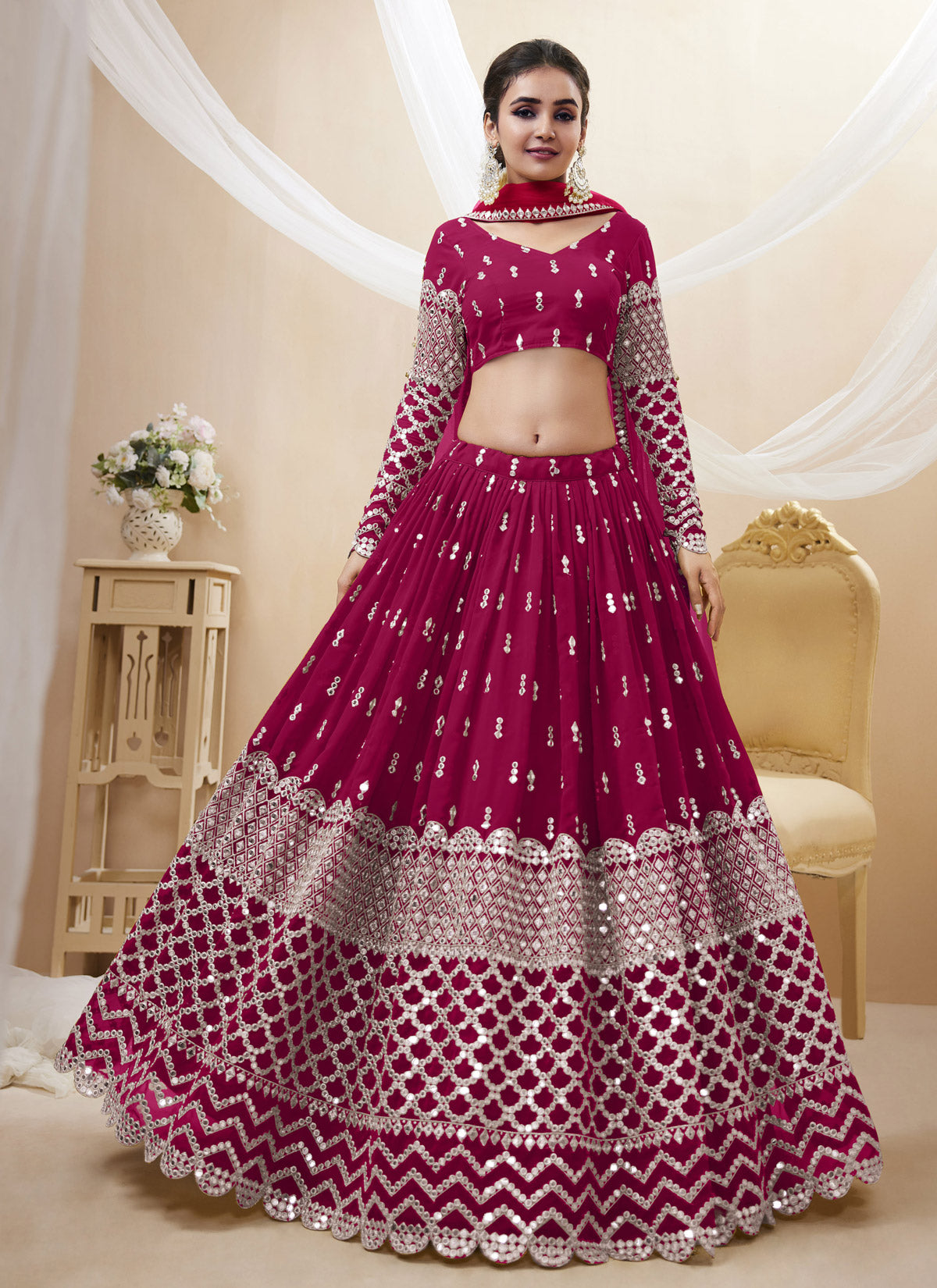 Georgette Designer Lehenga Choli With Embroidered Work In Rose Pink