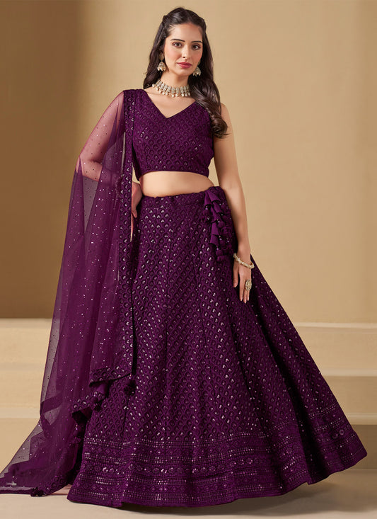 Sequins Work Georgette Trendy Lehenga Choli In Purple For Women