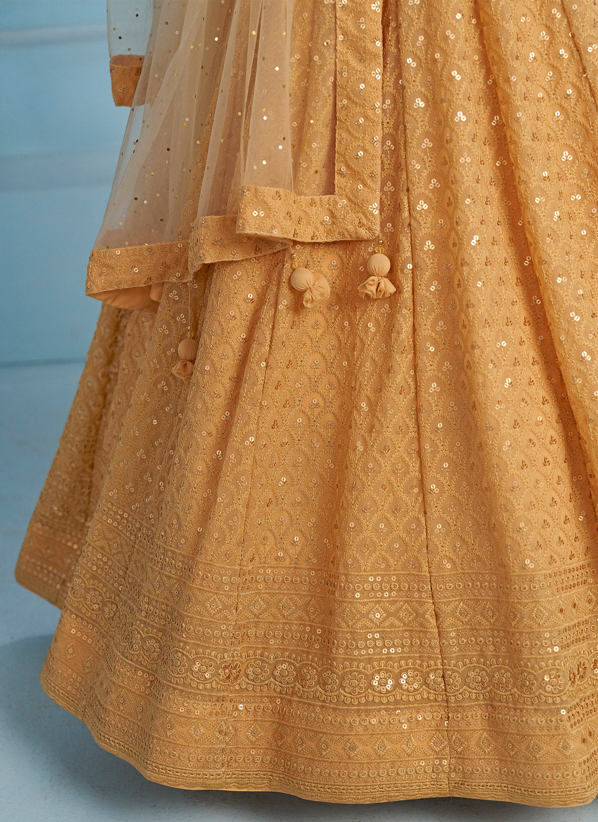 Georgette Trendy Lehenga Choli In Beige With Sequins Work