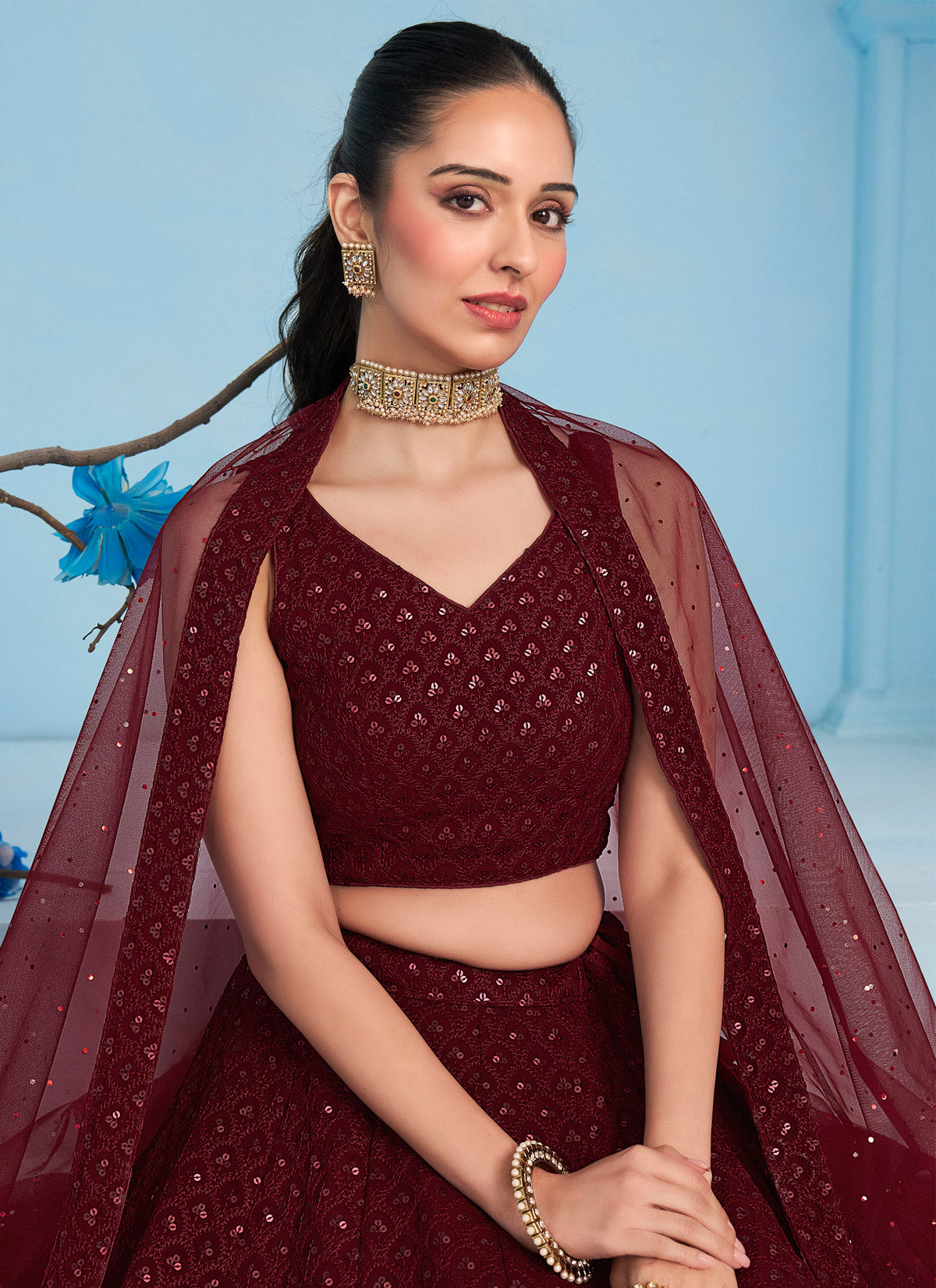 Georgette Designer Lehenga Choli With Embroidered Work In Maroon