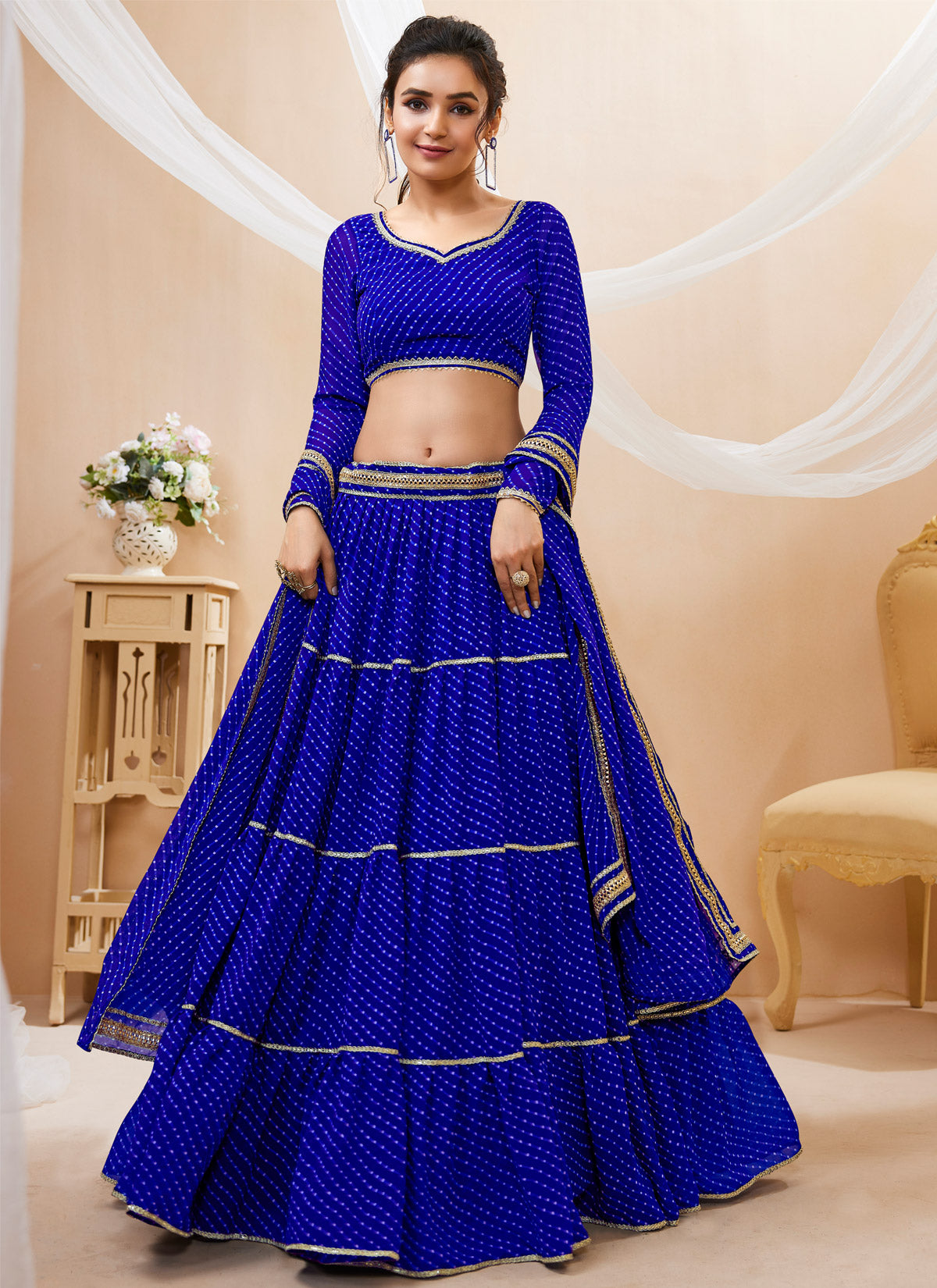 Zari Work Georgette Trendy Lehenga Choli In Blue For Party