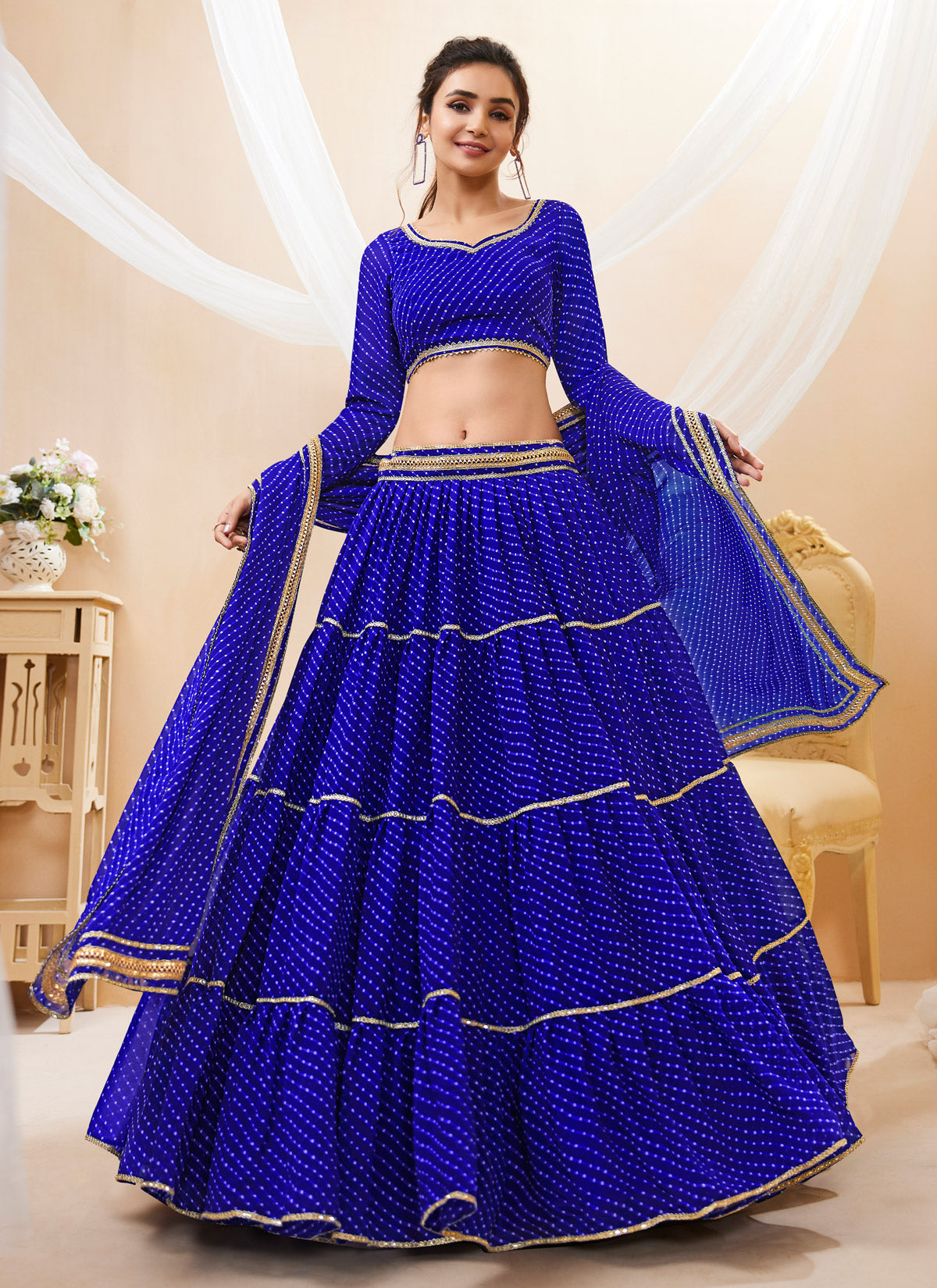 Zari Work Georgette Trendy Lehenga Choli In Blue For Party
