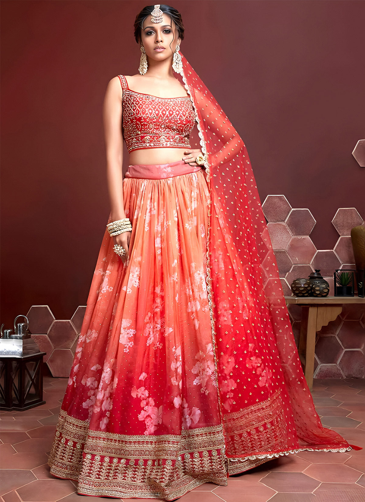 Organza Silk Trendy Lehenga Choli With Embroidered Work In Multi Color