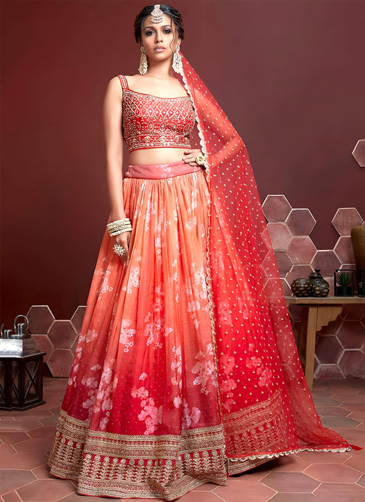 Organza Silk Trendy Lehenga Choli With Embroidered Work In Multi Color