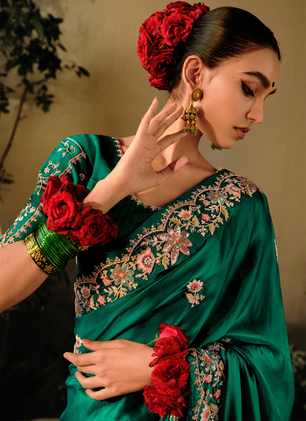 Tissue Silk Trendy Saree With Beads Work For Festival In Green