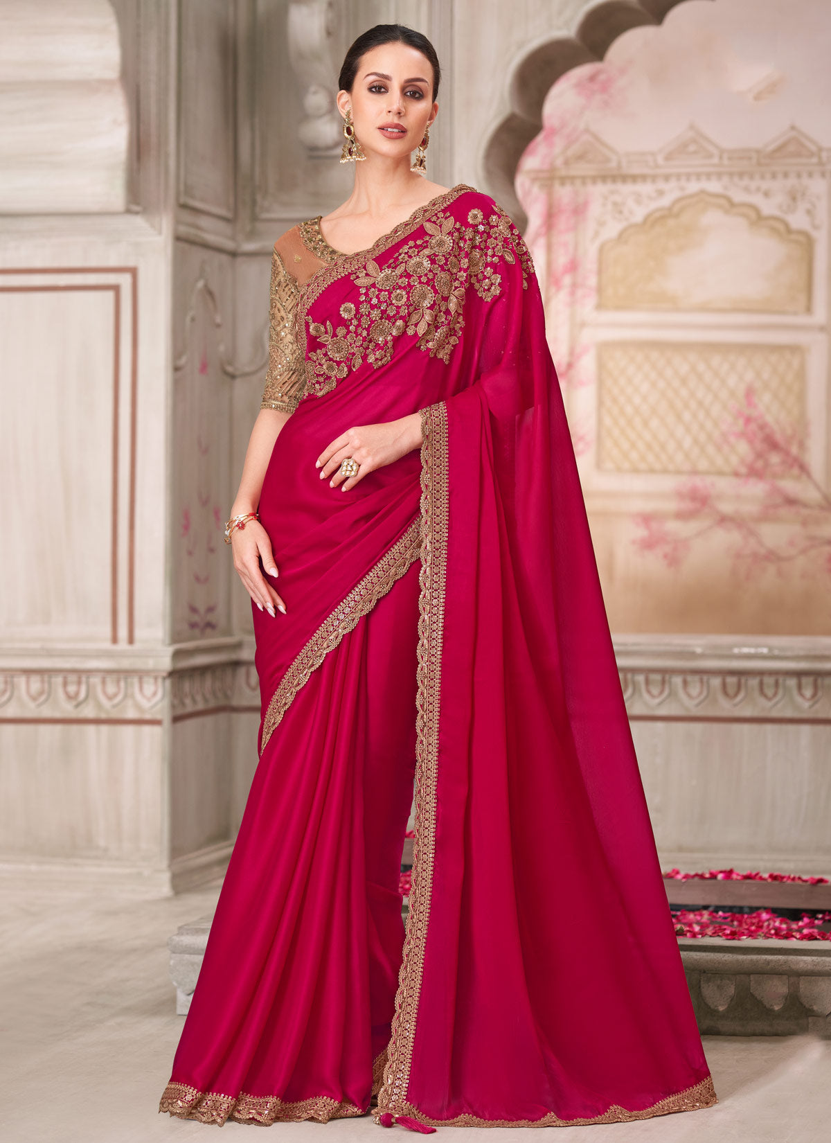 Georgette Traditional Saree With Resham Work For Party
