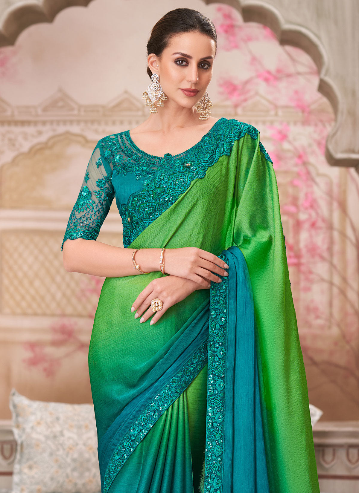 Chiffon Silk Classic Saree With Resham Work For Festival