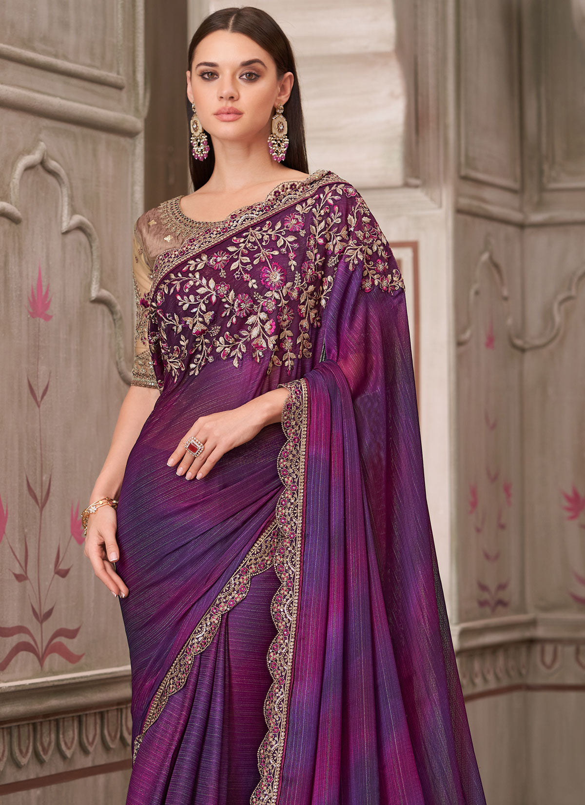 Shimmer Silk Classic Saree With Sequins Work For Women
