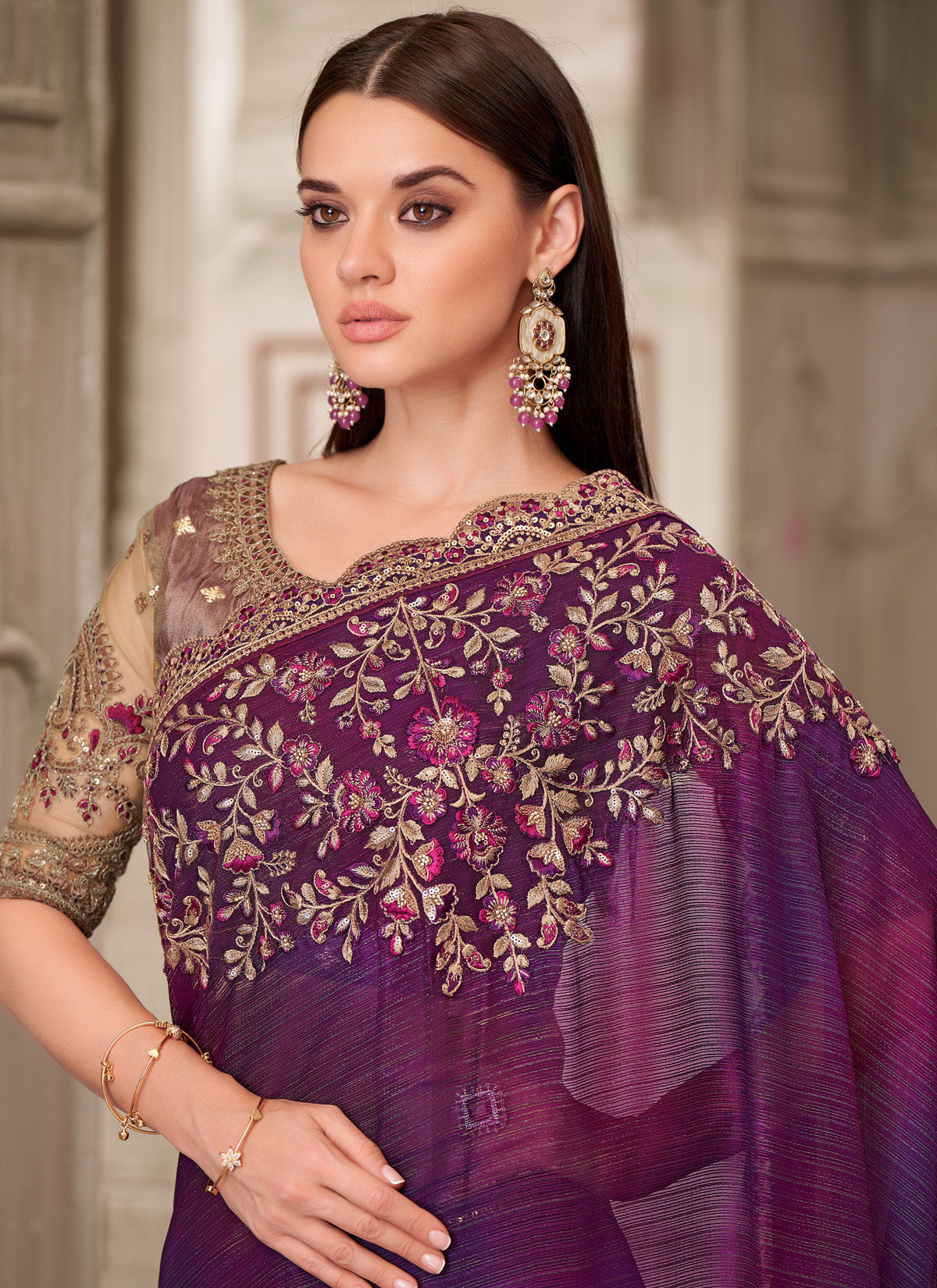 Shimmer Silk Classic Saree With Sequins Work For Women