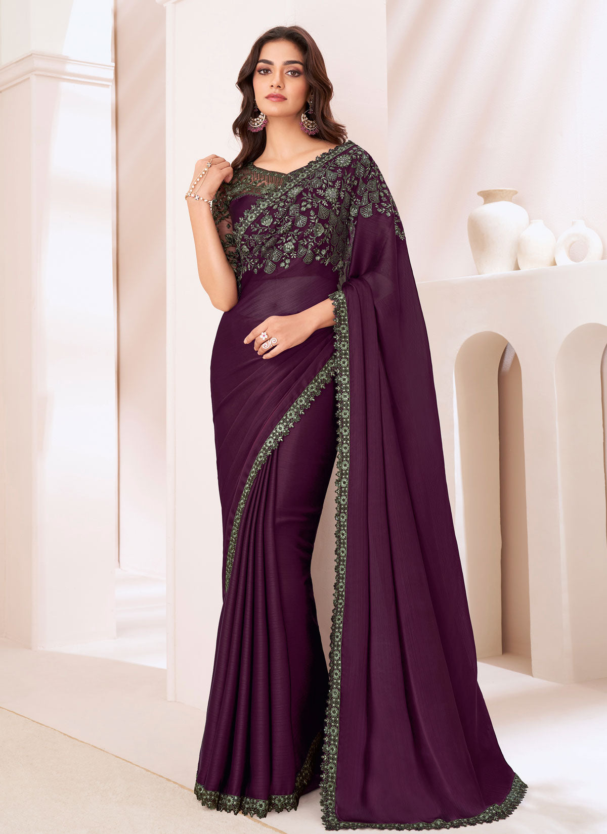 Chiffon Silk Trendy Saree With Sequins Work For Ceremonial