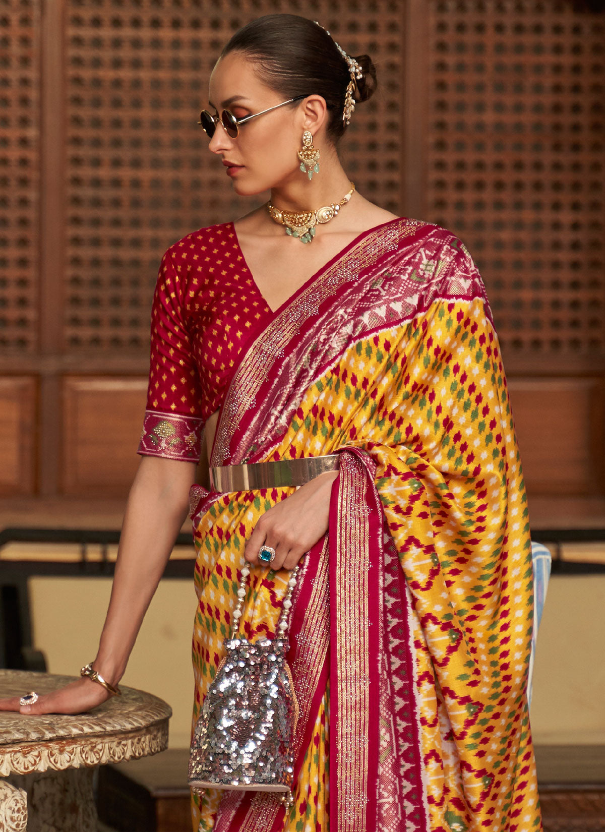 Silk Blend Classic Saree With Patola Print Work For Wedding
