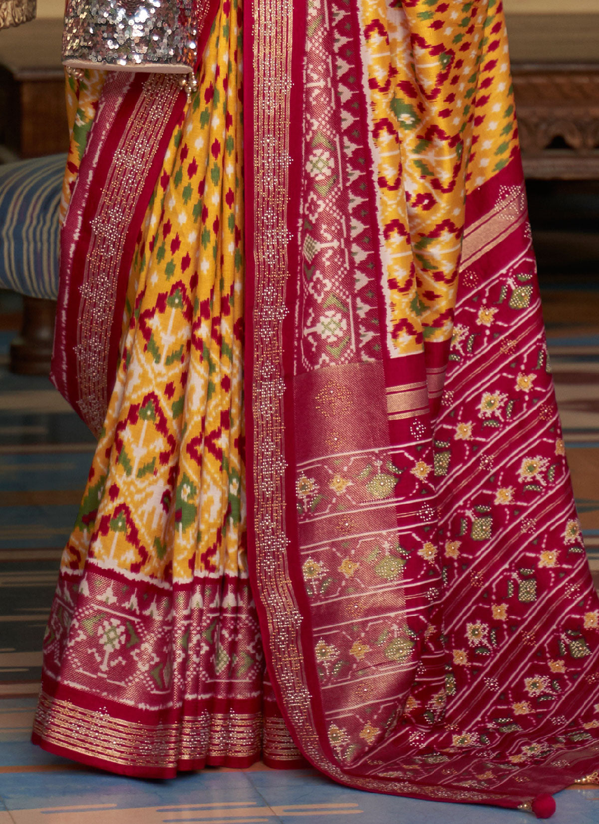 Silk Blend Classic Saree With Patola Print Work For Wedding