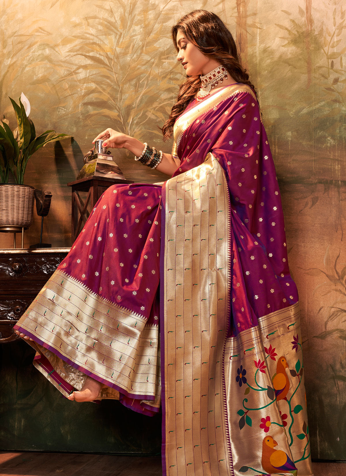 Paithani Silk Classic Saree In Purple With Woven Work For Festival