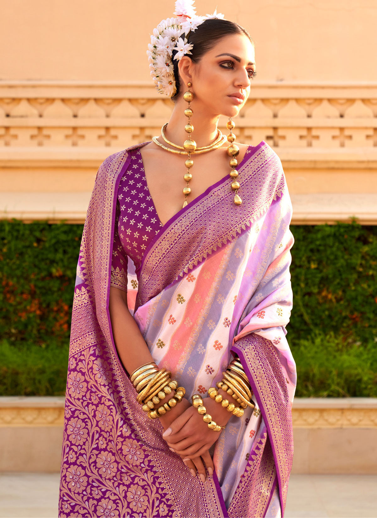 Woven Work Traditional Saree For Festival In Multi Color