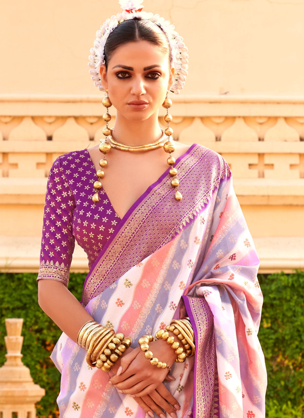 Woven Work Traditional Saree For Festival In Multi Color