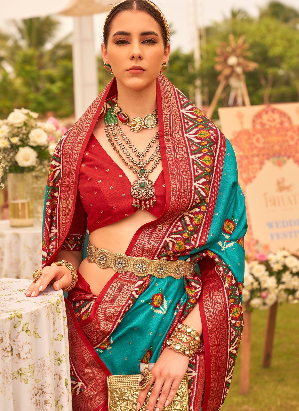 Woven Work Silk Blend Trendy Saree In Turquoise For Women