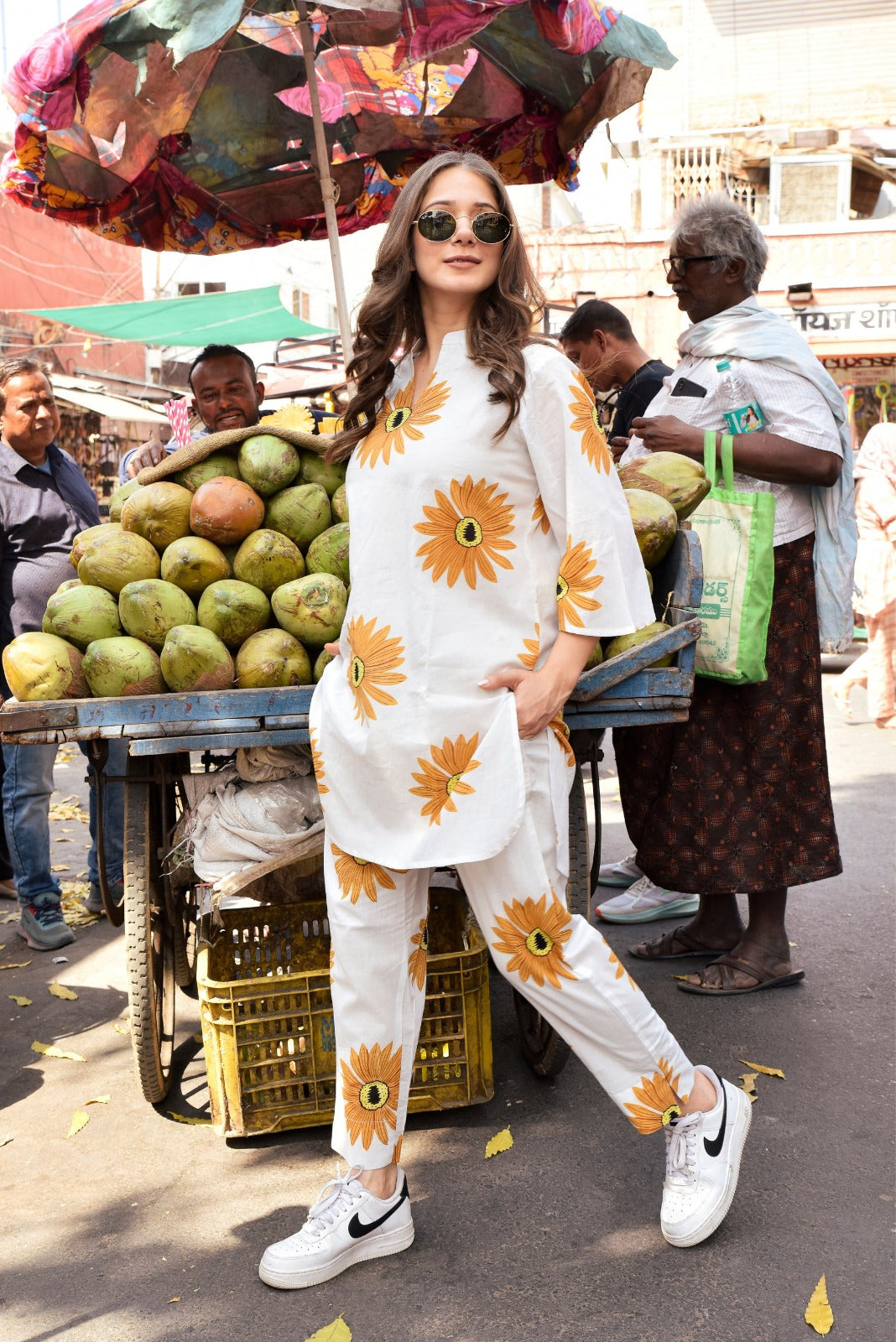 Mandarin Collar Floral Printed Pure Cotton co-ord set
