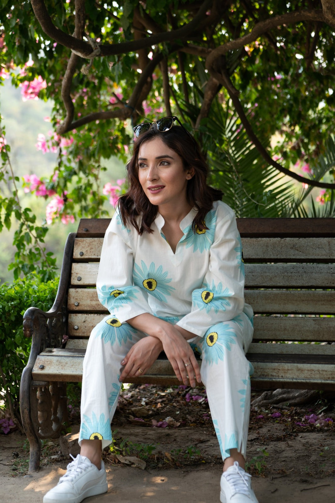 Mandarin Collar Floral Printed Pure Cotton co-ord set