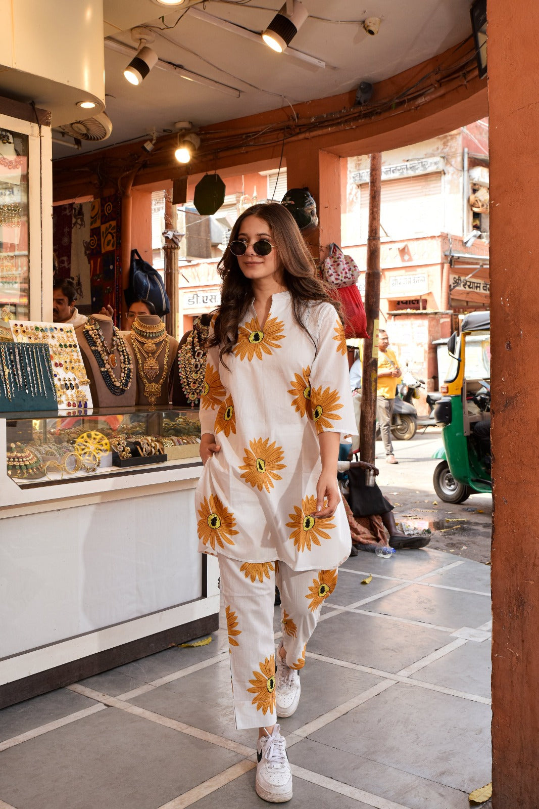 Mandarin Collar Floral Printed Pure Cotton co-ord set