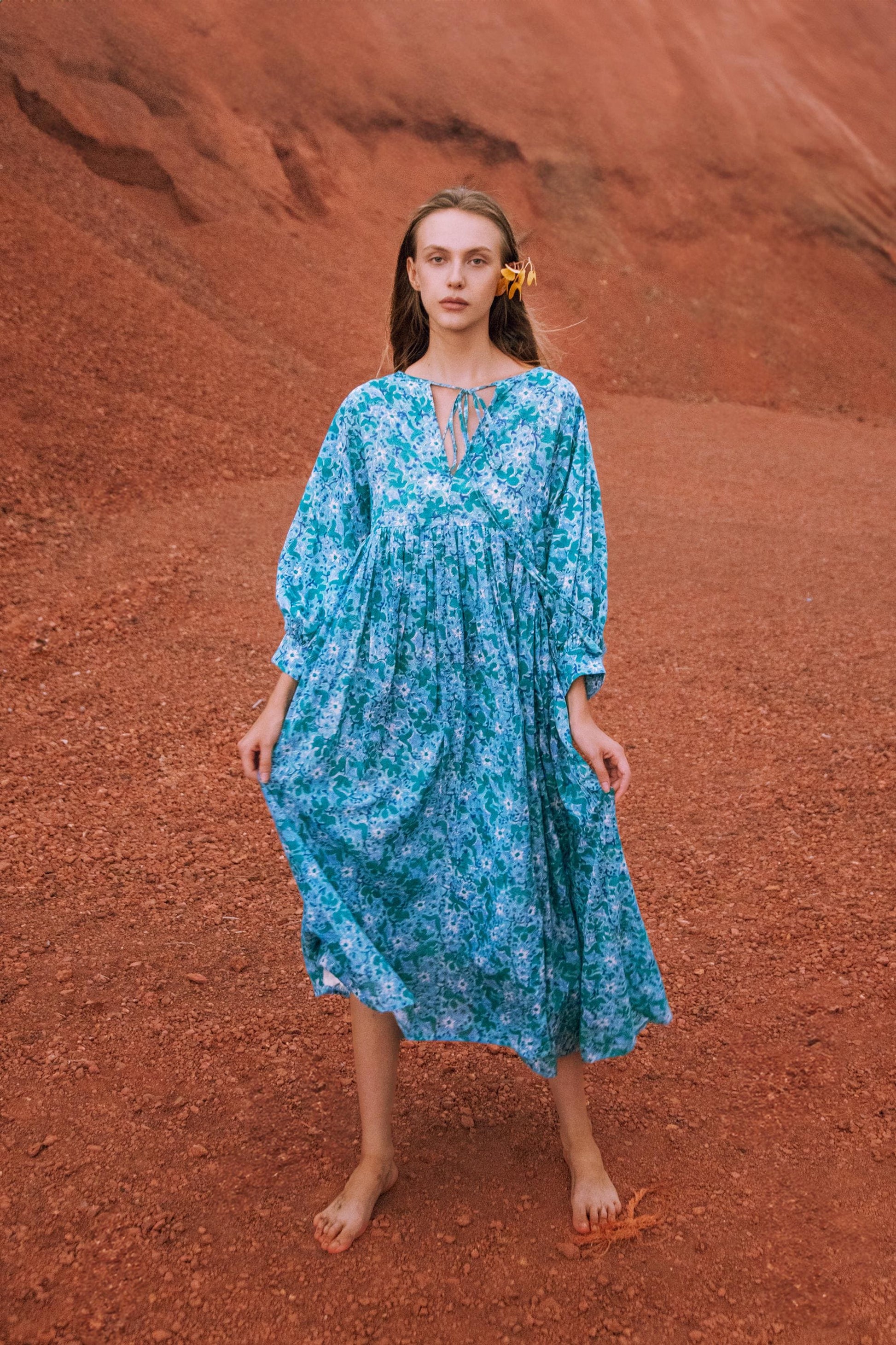 Blue Floral Hand Block Print Kyra Maxi Dress | Bohemian Cotton Dress | Summer Dresses for Women | String Closer Custom Dress Gift For Mum