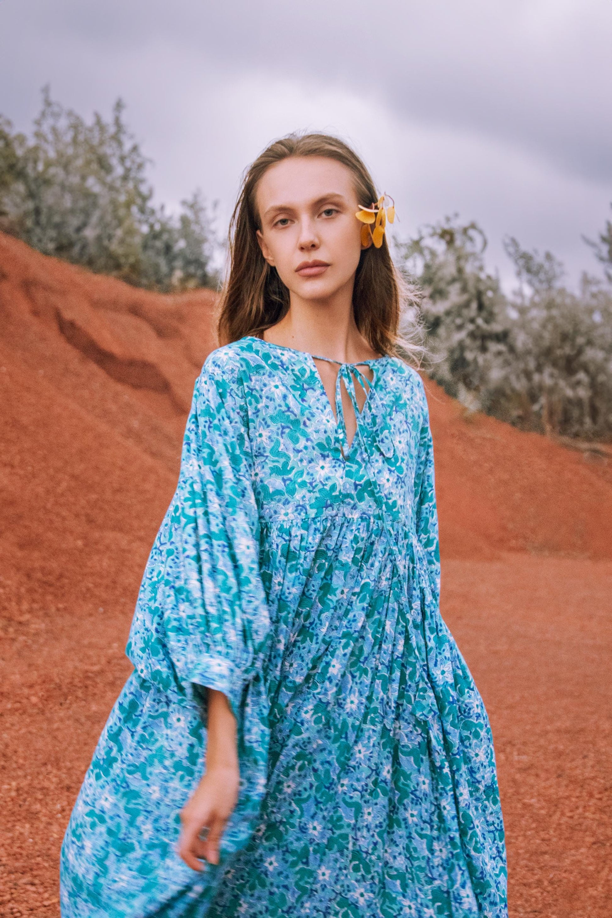 Blue Floral Hand Block Print Kyra Maxi Dress | Bohemian Cotton Dress | Summer Dresses for Women | String Closer Custom Dress Gift For Mum