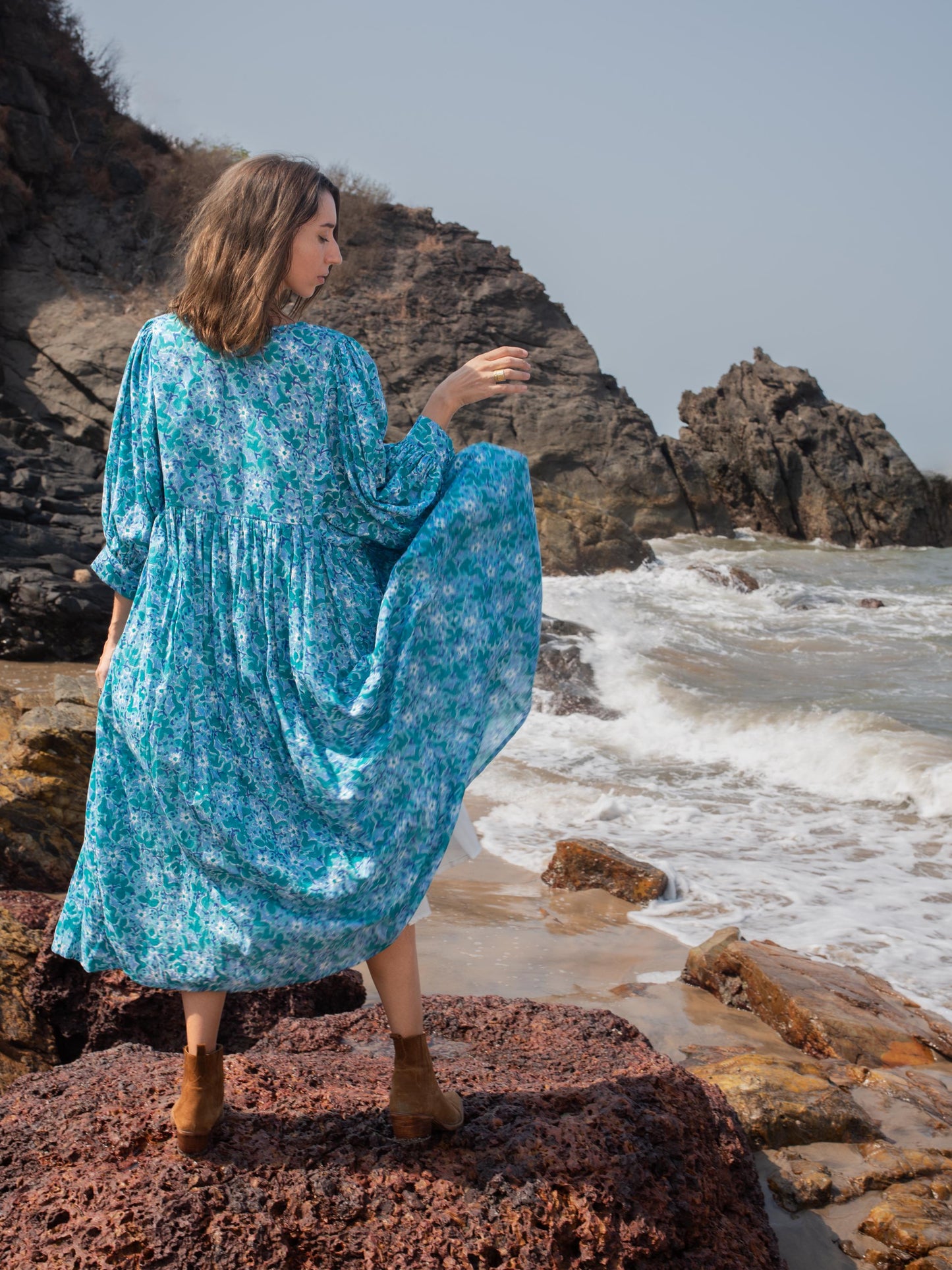 Blue Floral Hand Block Print Kyra Maxi Dress | Bohemian Cotton Dress | Summer Dresses for Women | String Closer Custom Dress Gift For Mum