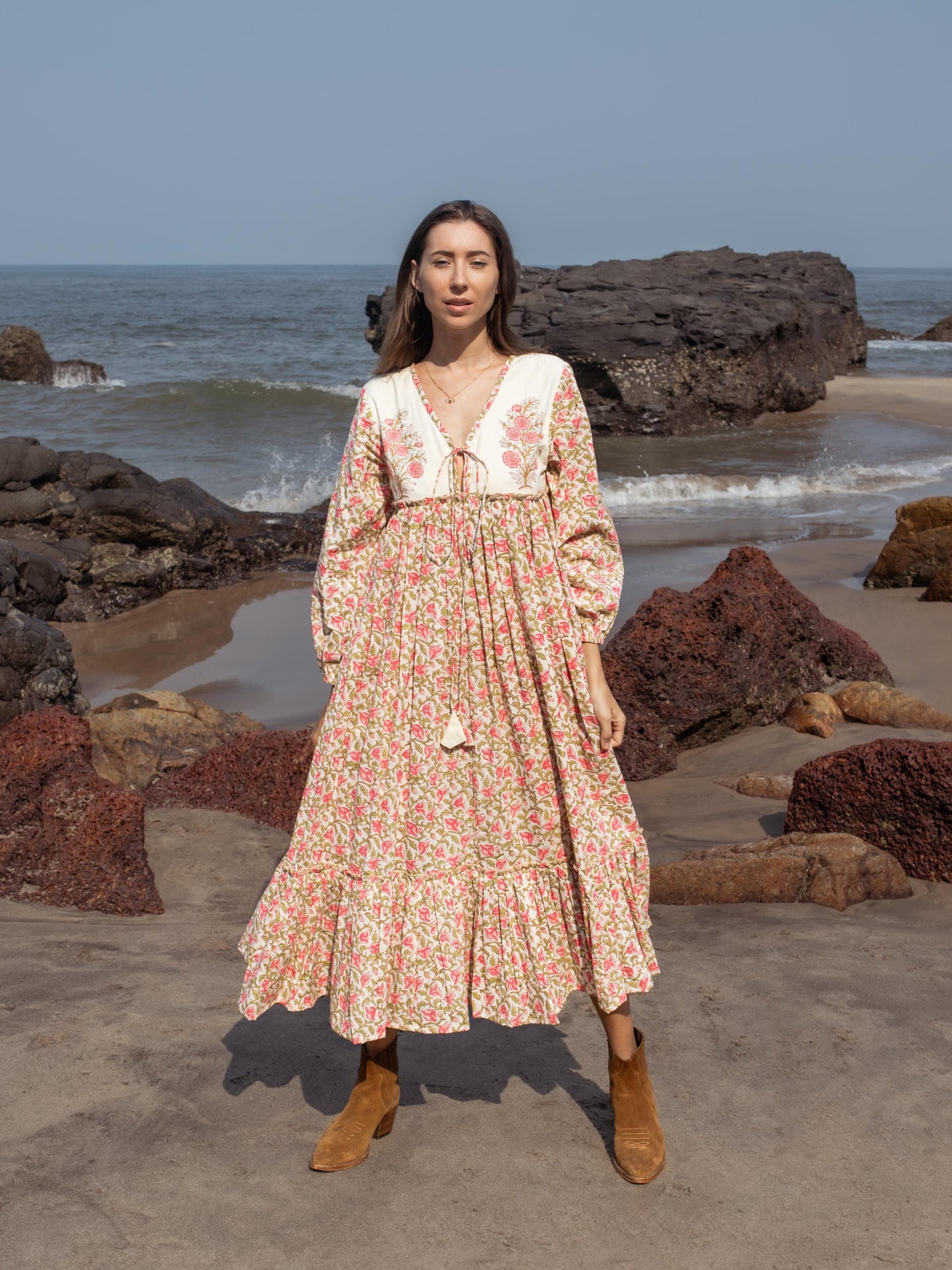 Floral Hand Block Print Maxi Dress | Boho Cotton Dress | Summer Dresses for Women | Indian Long Maxi Dress, Floral Print Cotton Custom Dress