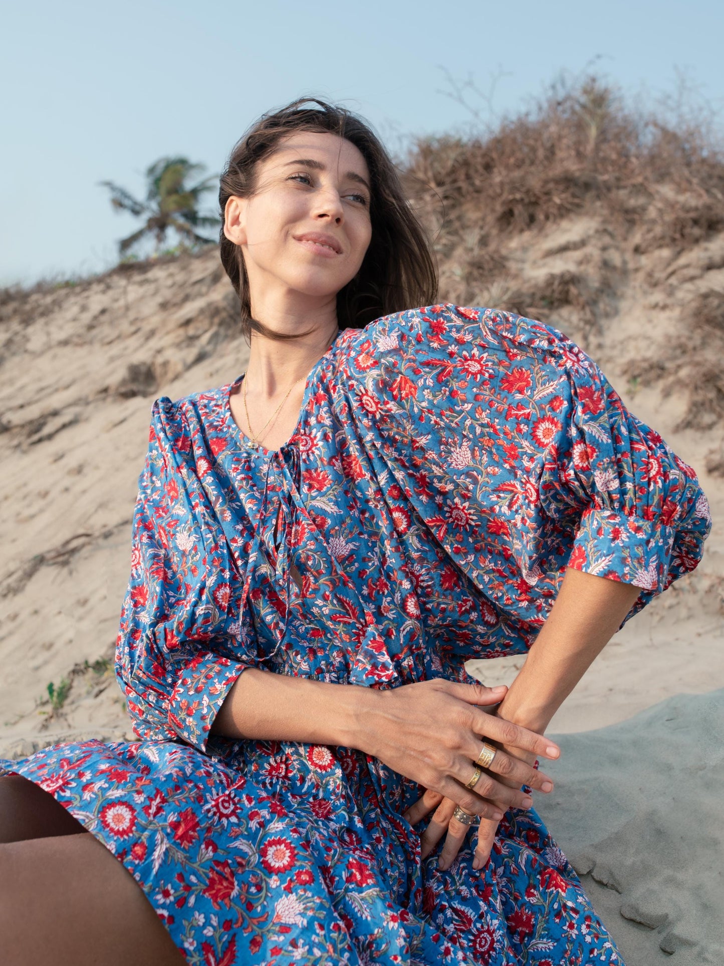 Blue Floral Hand Block Print Mini Dress | Boho Short Cotton Dress | Summer Beach Dresses | Indian Print Custom Resort Dress Gift For Wife