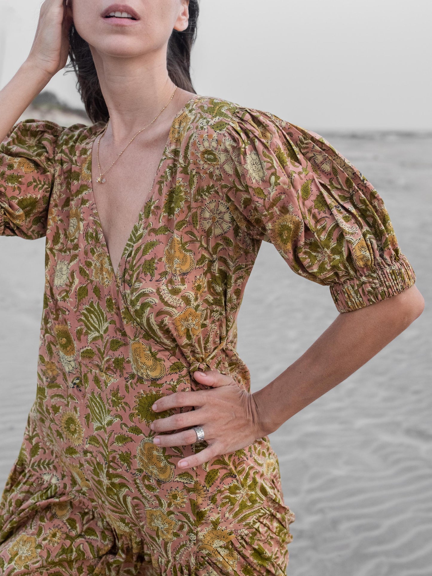 Block Print Maxi Warp Dress, Indian Cotton Long Dress, Tiered Midi Custom Comfy Dress, Boho Puff Sleeve Dress, Honeymoon Beach Wedding Dress