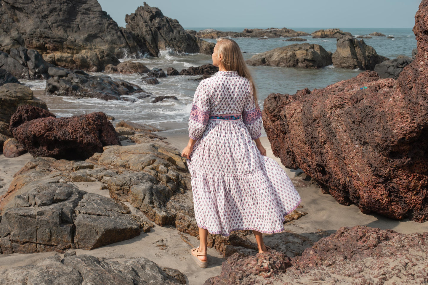 Floral Hand Block Print Maxi Dress | Boho Long Belt Cotton Dress | Summer Beach Dresses | Indian Print Modern Custom Dress Gift For Mother