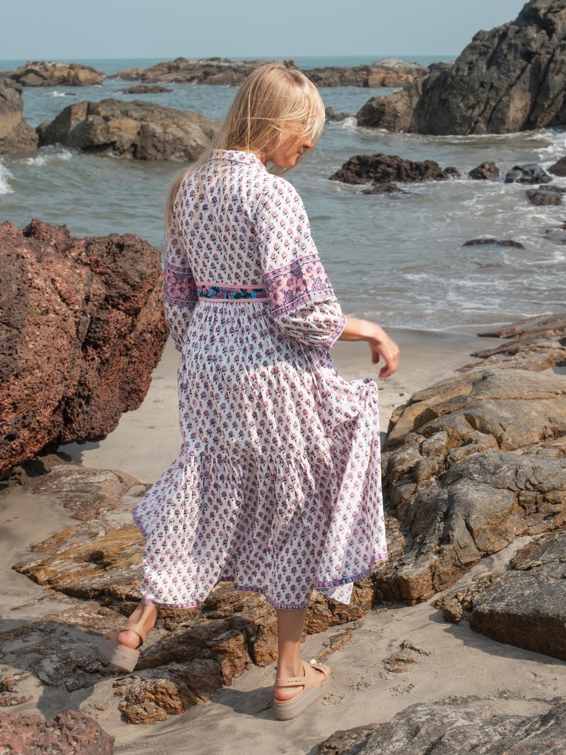 Floral Hand Block Print Maxi Dress | Boho Long Belt Cotton Dress | Summer Beach Dresses | Indian Print Modern Custom Dress Gift For Mother