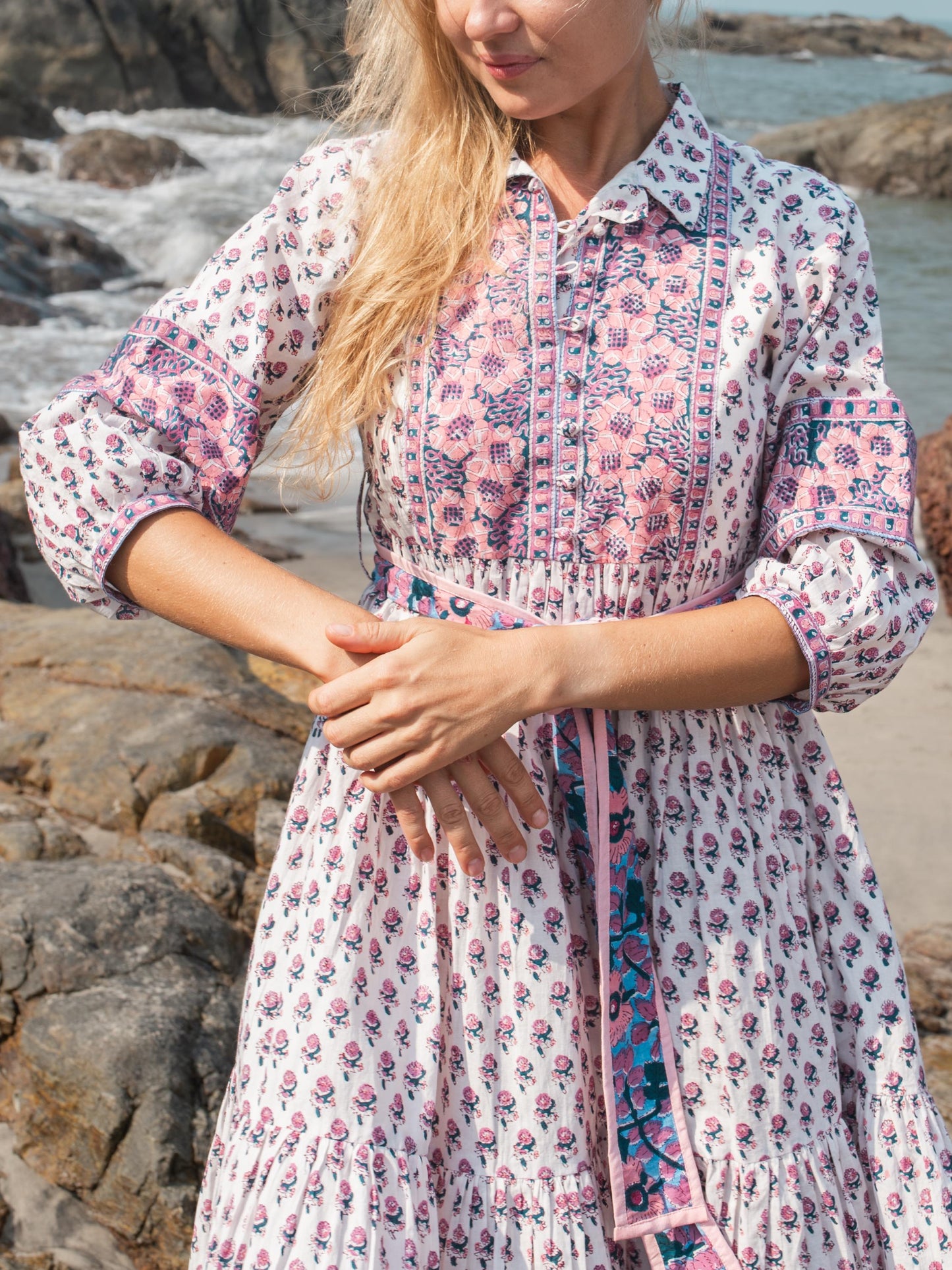 Floral Hand Block Print Maxi Dress | Boho Long Belt Cotton Dress | Summer Beach Dresses | Indian Print Modern Custom Dress Gift For Mother