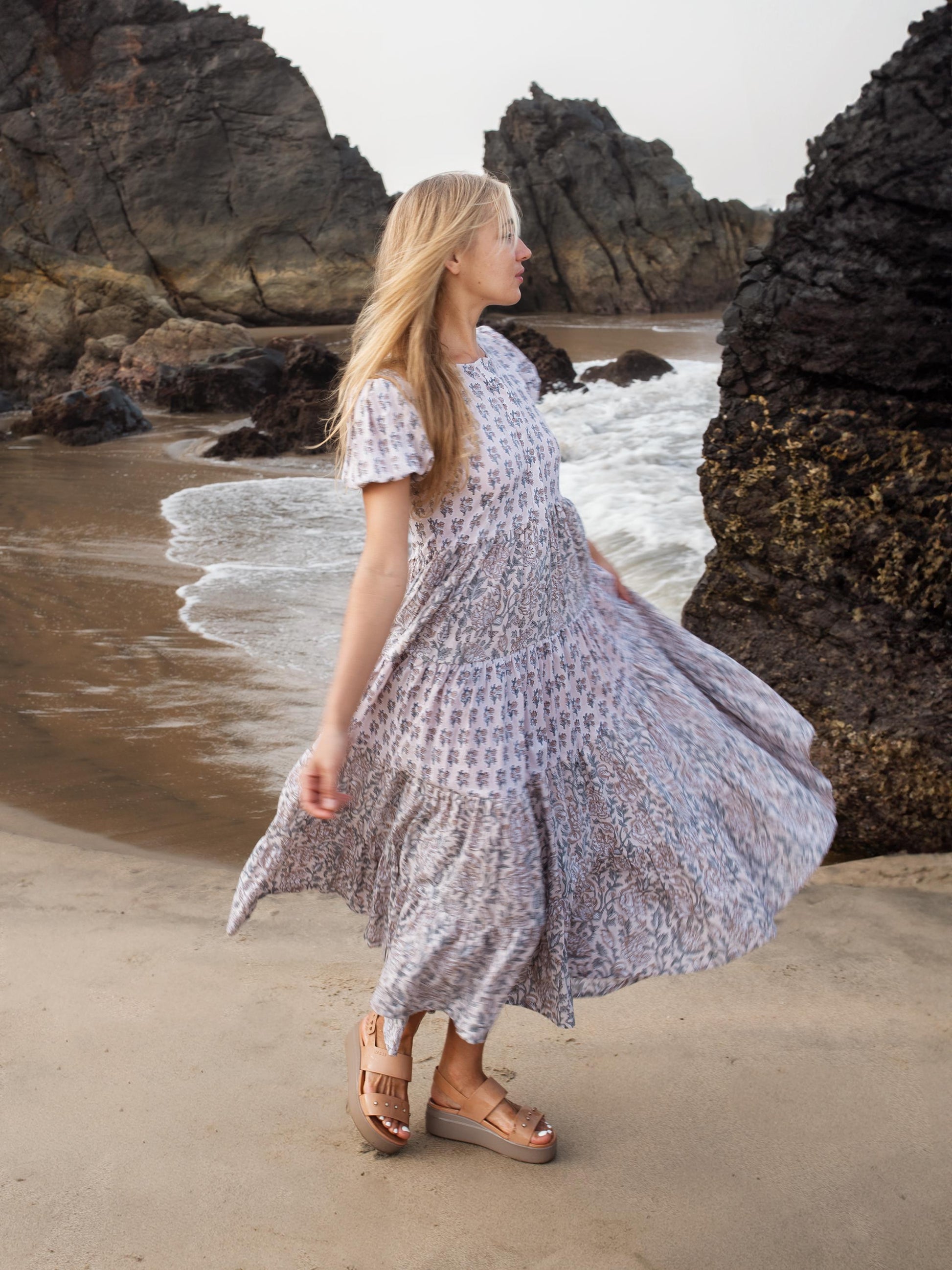 Block print dress, Casual dress, Cotton Summer Dress, Floral Boho Beach Wedding Dress, Vacation Bohemian Long Maxi Pregnancy Button Dress