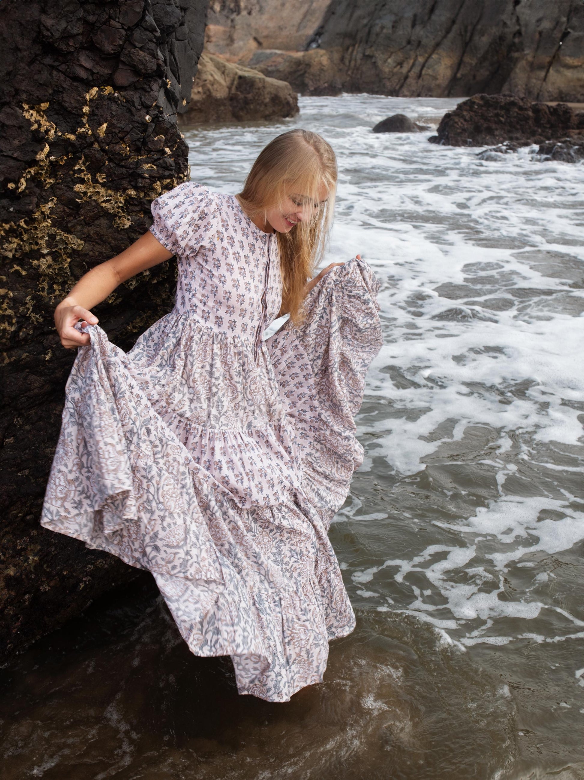 Block print dress, Casual dress, Cotton Summer Dress, Floral Boho Beach Wedding Dress, Vacation Bohemian Long Maxi Pregnancy Button Dress