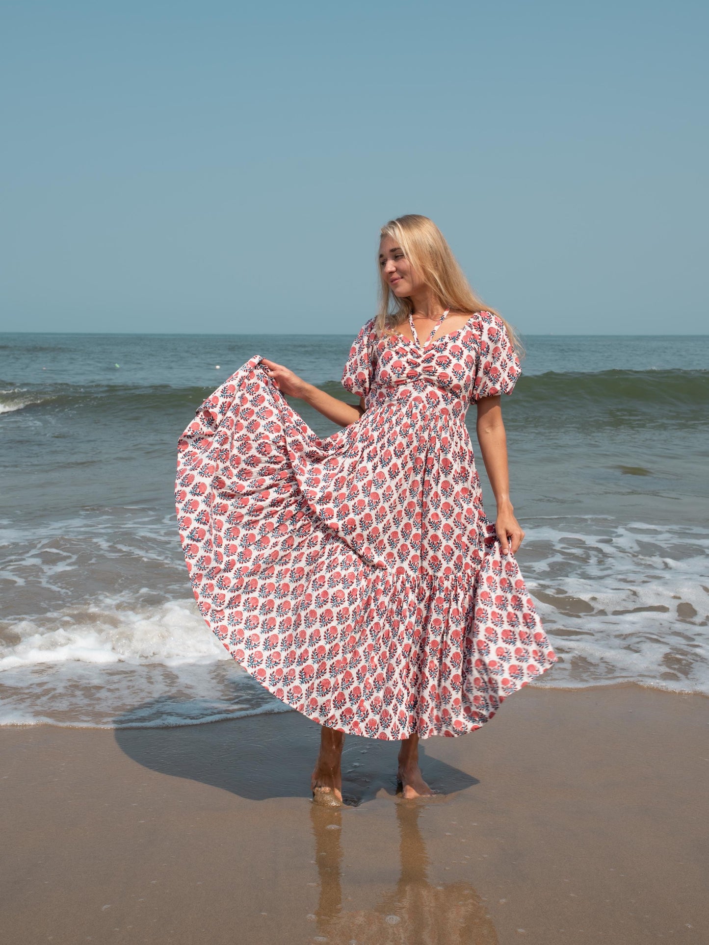 Floral Hand Block Print Halter Maxi Dress | Bohemian Cotton Dress | Summer Dresses for Women | Indian Maxi Beach Custom Dress Gift For Mum