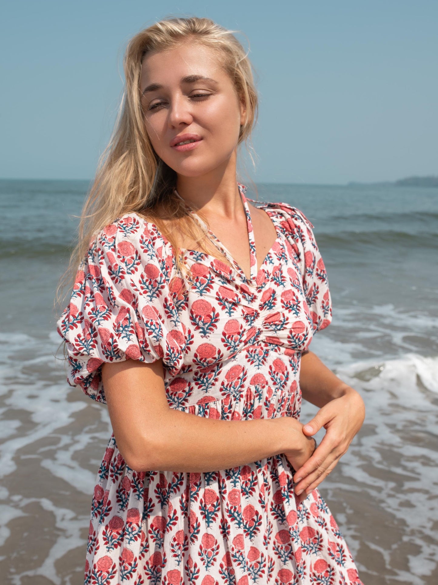 Floral Hand Block Print Halter Maxi Dress | Bohemian Cotton Dress | Summer Dresses for Women | Indian Maxi Beach Custom Dress Gift For Mum