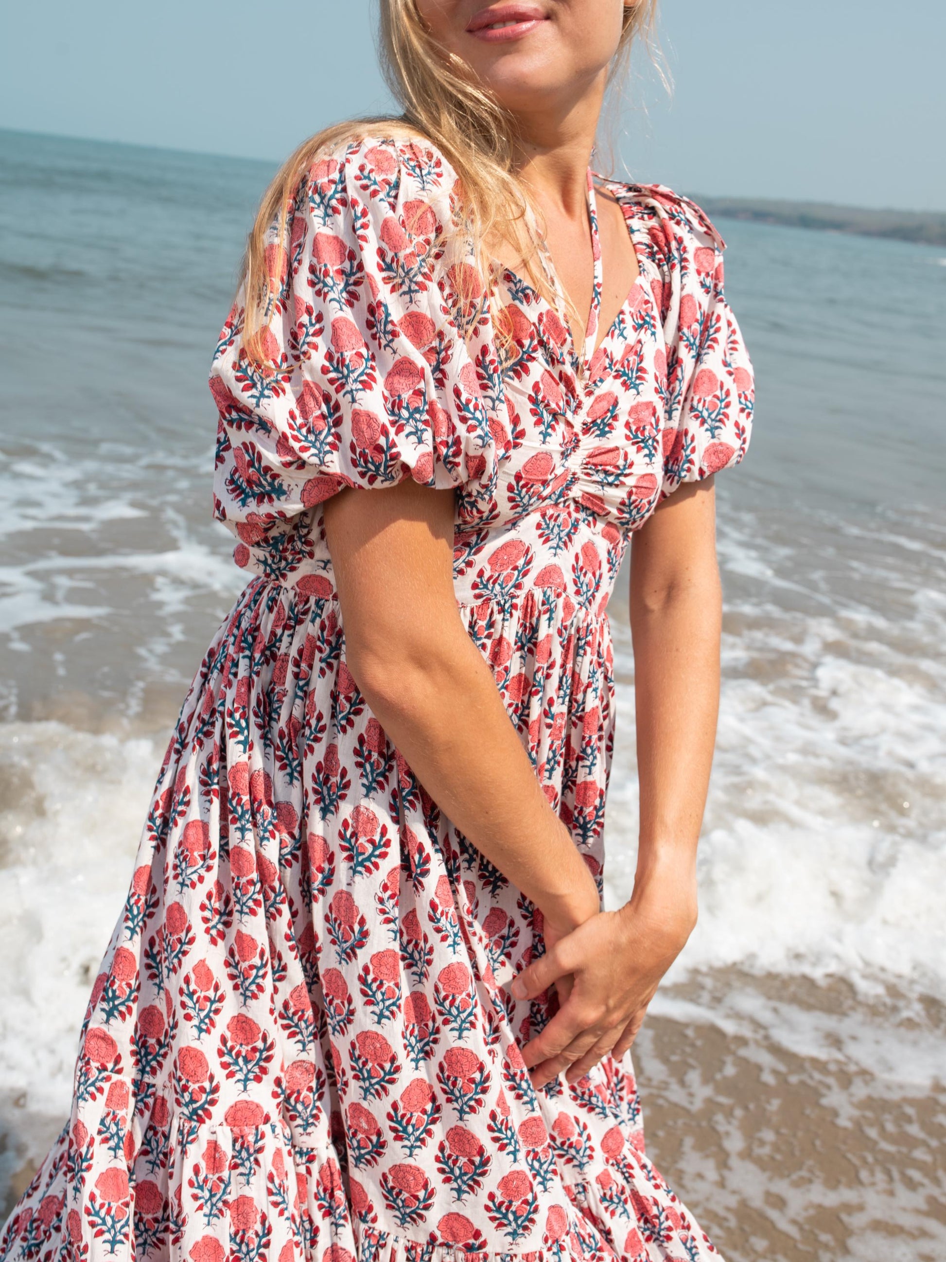 Floral Hand Block Print Halter Maxi Dress | Bohemian Cotton Dress | Summer Dresses for Women | Indian Maxi Beach Custom Dress Gift For Mum