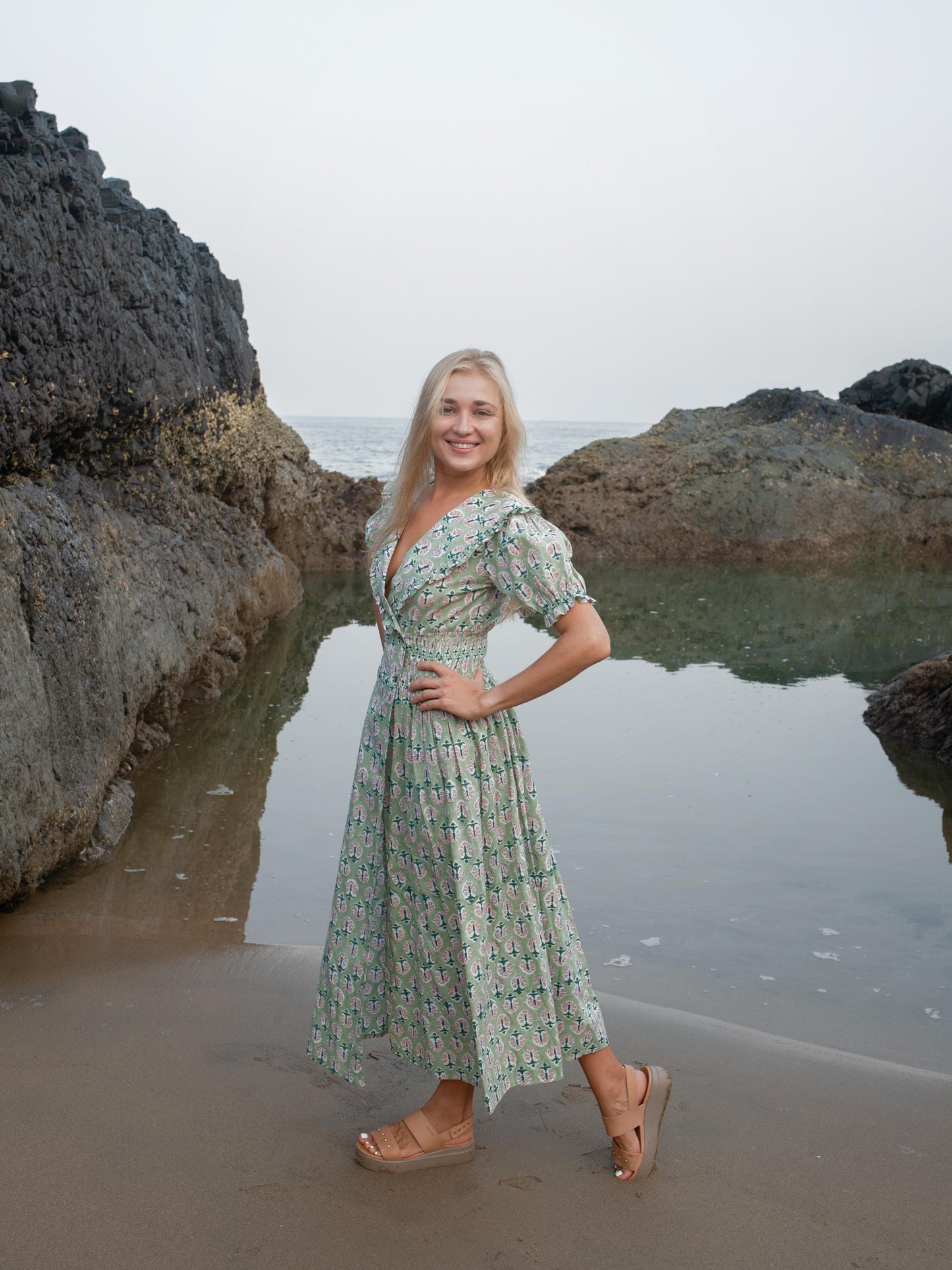 Cotton Long Maxi Warp Dress, Indian Block Print Dress, Bridesmaid Cotton Custom Comfy Dress, Boho Puff Sleeve Dress, Honeymoon Wedding Dress