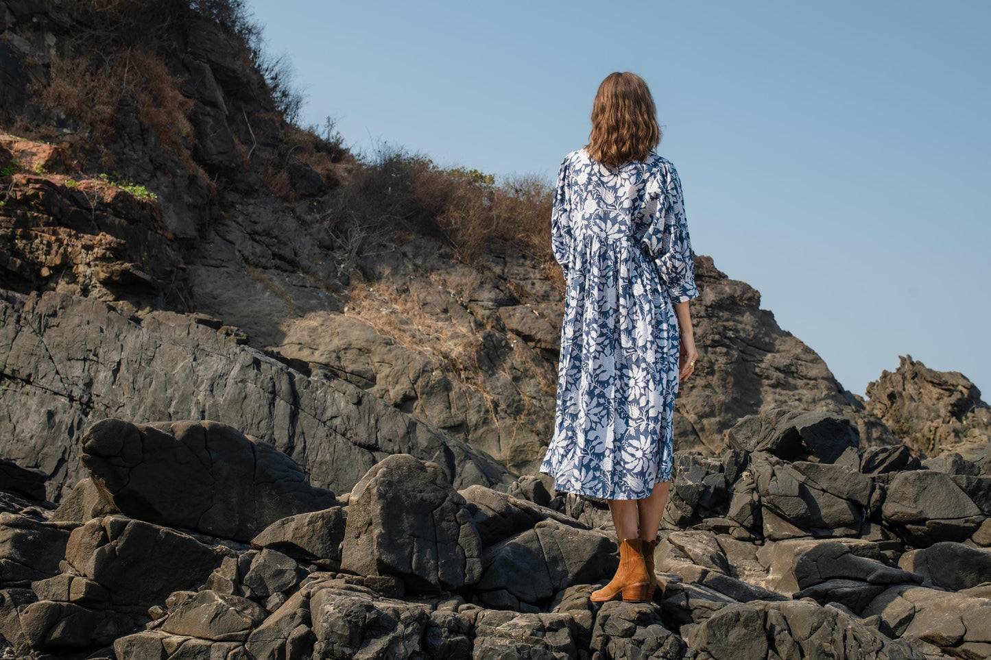 Blue Floral Hand Block Print Maxi Dress | Bohemian Cotton Dress | Summer Dresses for Women | Maternity  Feeding Boho Puff Sleeve Dress Kurta