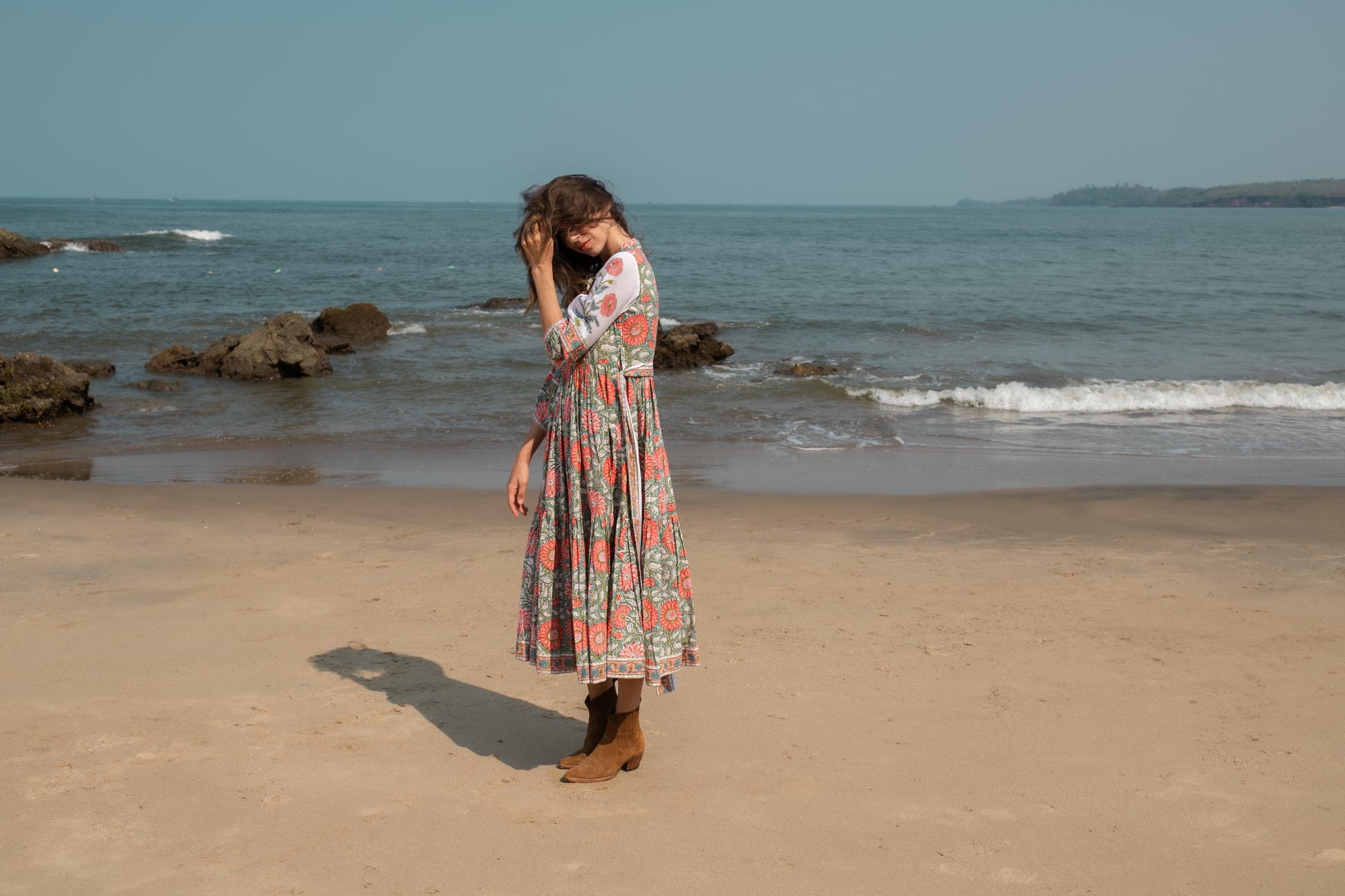 Floral Hand Block Print Maxi Dress | Boho Long Belt Cotton Dress | Summer Beach Midi Dresses | Bohemian Shirt Dress | Vacation Holiday Dress
