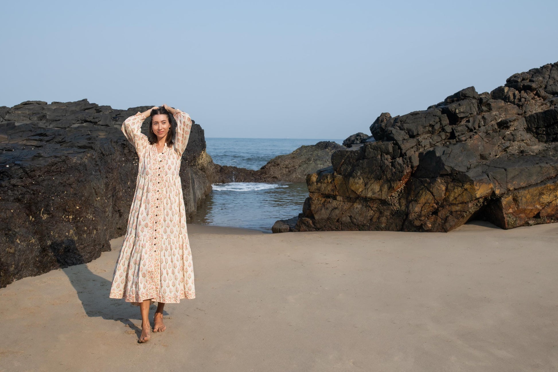 Hand Block Printed Summer Holiday Festive Dress Floral Organic Cotton Ethical Sustainable Bohemian Sundress Women Long Maxi Dress Plus Size