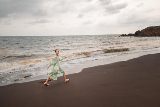 Sage Green Block Printed Summer Holiday Festive Dress Floral Cotton Bohemian Sundress Women Long Maxi Midi Women Dress Gift For Loved Wife