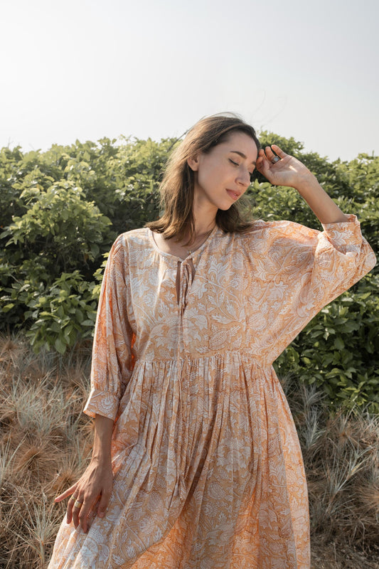 Hand Block Print Dress, Boho Maxi Dress, Summer Maternity Kaftan Dress, Indian Cotton Wedding Dress, Floral Hippie Cottagecore Casual Dress