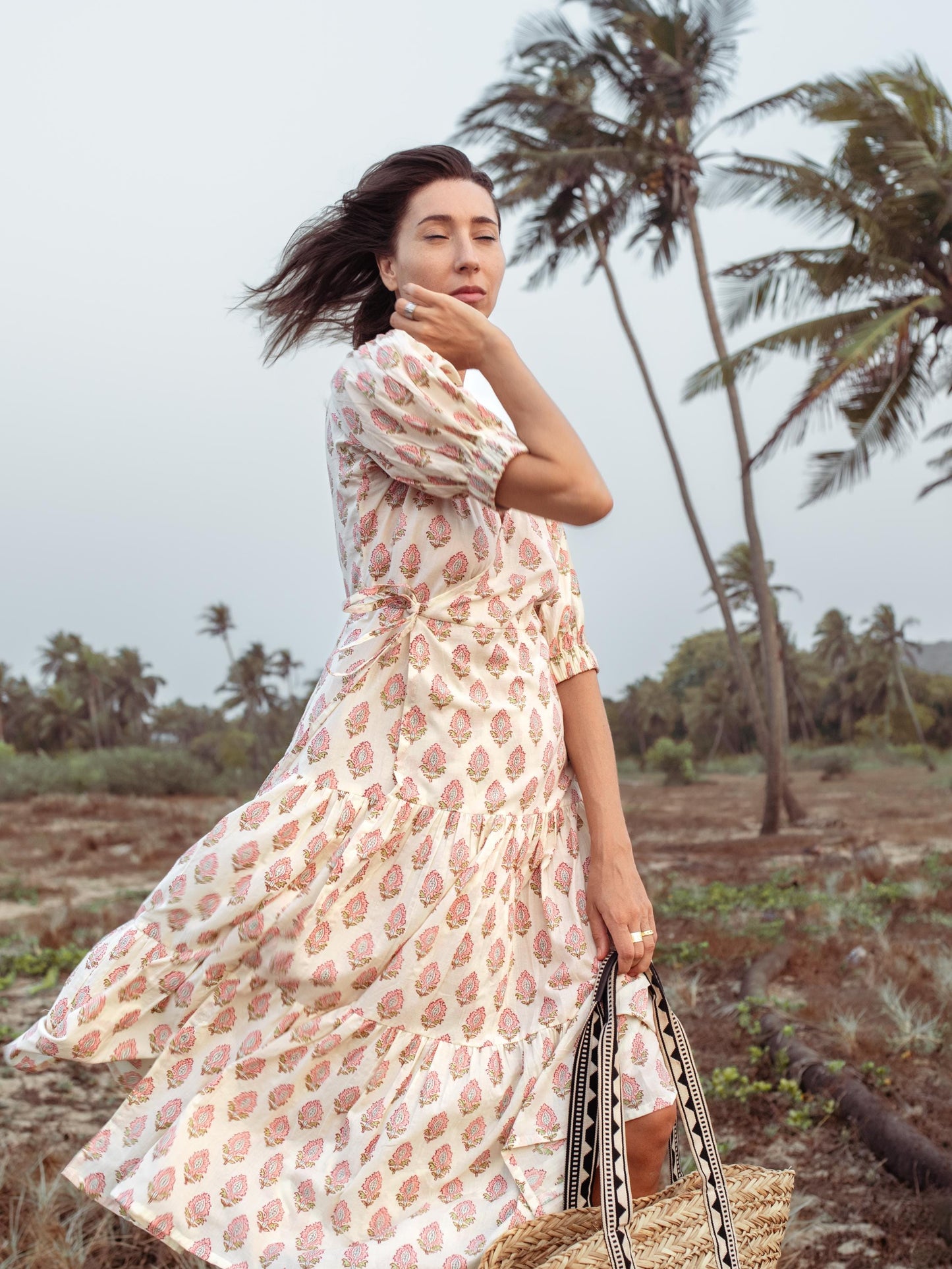 Cotton Long Maxi Warp Dress, Indian Block Print Dress, Tiered Cotton Custom Comfy Dress, Boho Puff Sleeve Dress, Honeymoon Wedding Dress