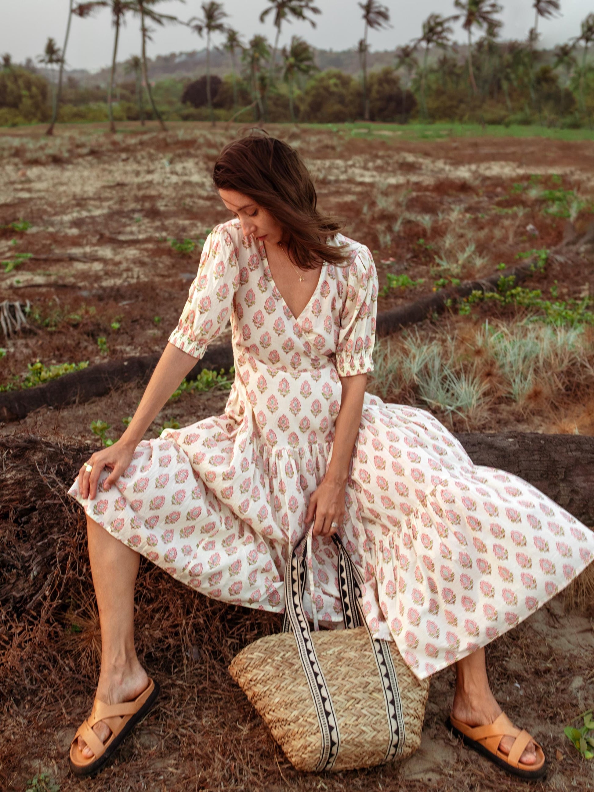 Cotton Long Maxi Warp Dress, Indian Block Print Dress, Tiered Cotton Custom Comfy Dress, Boho Puff Sleeve Dress, Honeymoon Wedding Dress