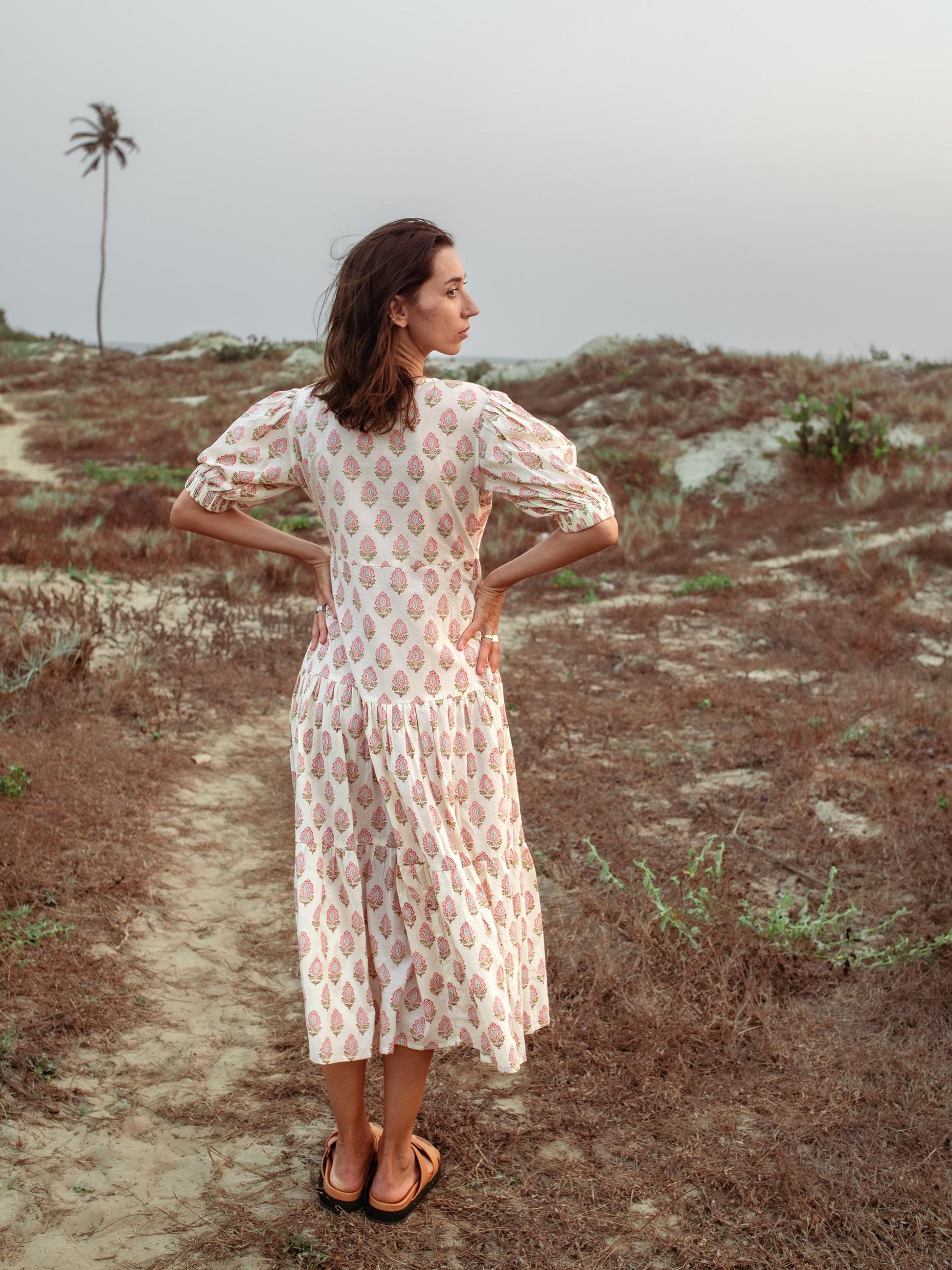 Cotton Long Maxi Warp Dress, Indian Block Print Dress, Tiered Cotton Custom Comfy Dress, Boho Puff Sleeve Dress, Honeymoon Wedding Dress